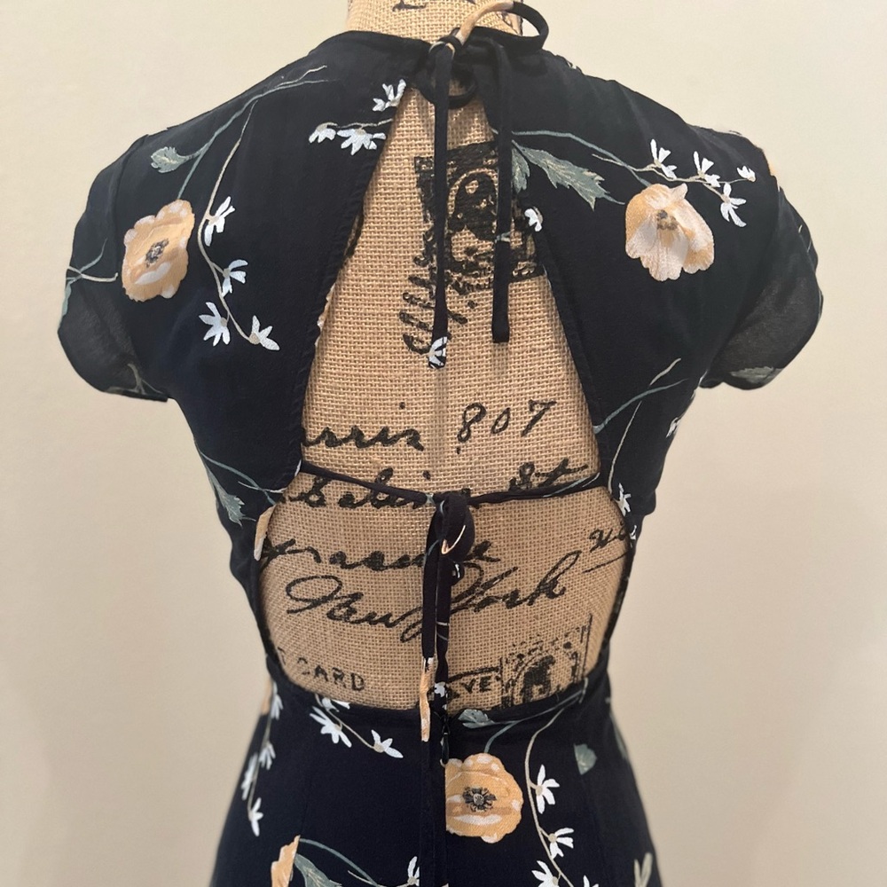 Urban Outfitters Black Floral Midi Open-Back Dress